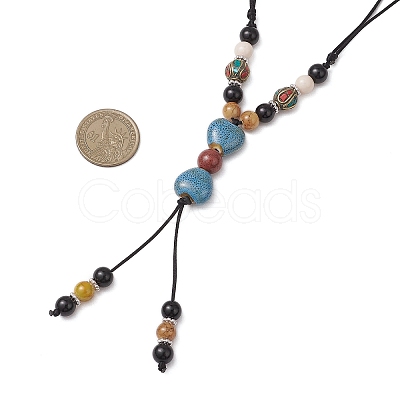 Retro Glass & Porcelain & Alloy Adjustable Nylon Cord Y Necklaces for Women NJEW-JN05360-02-1