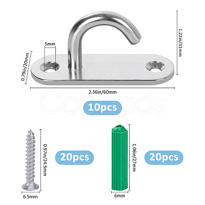 10Pcs Stainless Steel Heavy Duty Ceiling Hooks with Iron Screws and Plastic Anchors STAS-FH0002-54P-1