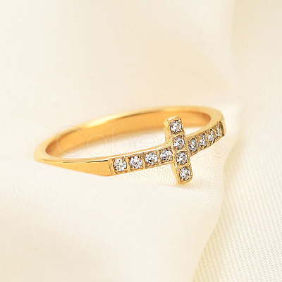 Cross Stainless Steel Micro Pave Clear Cubic Zirconia Finger Rings for Women FS-WG88B59-05-1