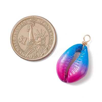 2Pcs 2 Colors Spray Painted Natural Cowrie Shell Deep Sky Blue Pendants PALLOY-JF04260-1
