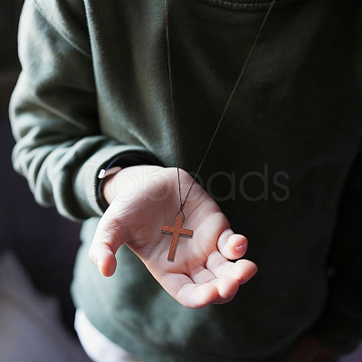 30Pcs 3 Corss Religion Wood Pendant Necklaces for Women NJEW-DC00012-1