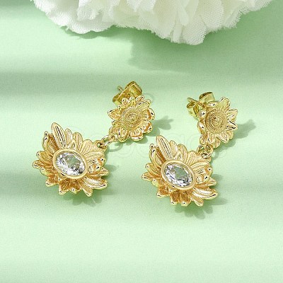Brass Clear Cubic Zirconia Stud Dangle Stud Earrings EJEW-G473-07G-1