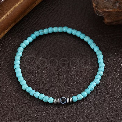 Glass Evil Eye 4MM Dyed Synthetic Turquoise Beaded Stretch Bracelets for Men VE1501-8-1