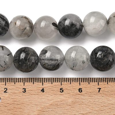 Natural Tourmalinated Quartz Beads Strands G-F818-A09-14mm-1