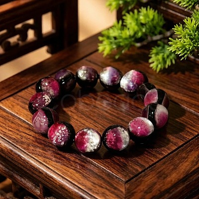 14MM Luminous Handmade Foil Glass Round Beaded Stretch Bracelets LA-CBA41F9-01C-1