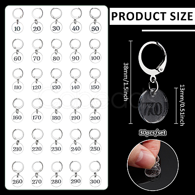 30Pcs Transparent Acrylic Flat Round with Number Pendant Locking Stitch Markers HJEW-BC00089-1