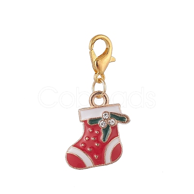 Christmas Theme Alloy Rhinestone & Enamel Pendant Decorations HJEW-JM00980-1