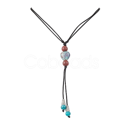 Retro Glass & Porcelain & Alloy Adjustable Nylon Cord Y Necklaces for Women NJEW-JN05360-01-1