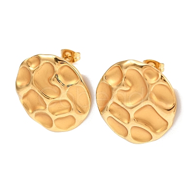 304 Stainless Steel Hammered Flat Round Stud Earrings EJEW-A138-04G-1