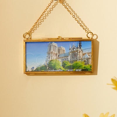 Brass Glass Hanging Photo Frame HJEW-SZ0001-01G-1