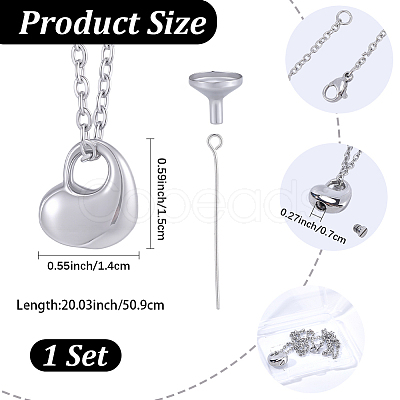 1Pc 304 Stainless Steel Heart Pendant Urn Ashes Necklaces NJEW-CN0001-20P-1