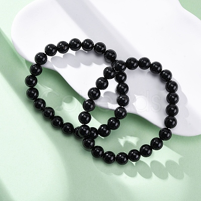 Natural Tourmaline Round Beaded Stretch Bracelets for Men Women BJEW-G743-01A-1