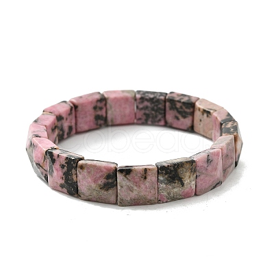 Square Natural Rhodonite Beads Stretch Bracelets for Women Men BJEW-C097-06T-1