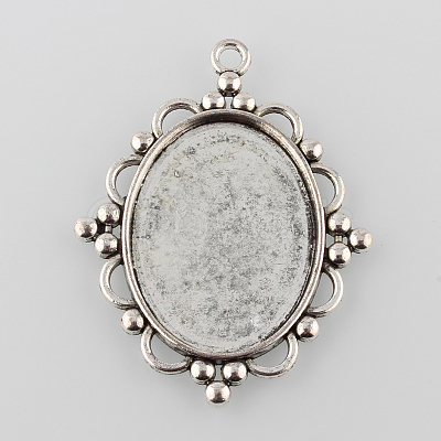 Tibetan Style Pendant Cabochon Settings TIBEP-K020-28AS-1
