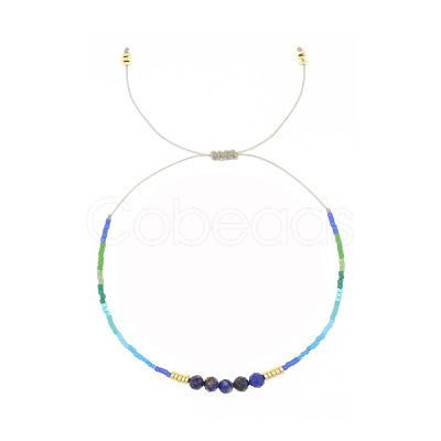 Glass Seed Bead & Natural Lapis Lazuli Beaded Braided Bead Bracelets for Women XK8215-1