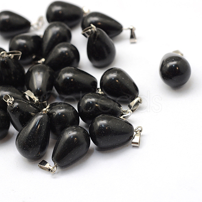 Teardrop Natural Black Stone Pendants G-Q435-21-1