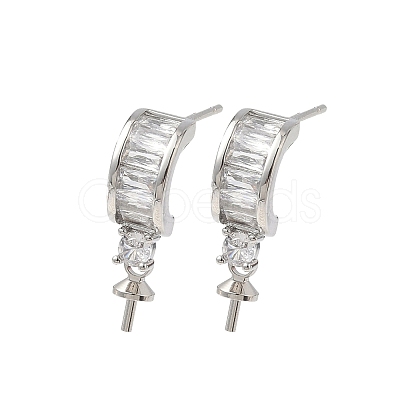 Brass Pave Clear Cubic Zirconia Stud Earring Findings KK-D369-08P-1