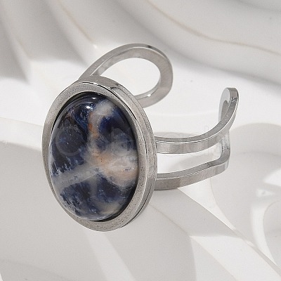 Oval Natural Sodalite Finger Rings RJEW-M062-02P-05-1