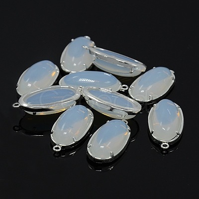 Silver Color Plated Brass Glass Pendants GLAA-J047-07S-1