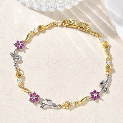 Brass Micro Pave Cubic Zirconia Link Chain Bracelets for Women BJEW-C156-04B-01GP-1
