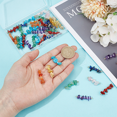 48Pcs 8 Styles Natural & Synthetic Chip Gemstone Beaded Connector Charms PALLOY-GO00057-1