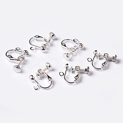 Brass Clip-on Earring Findingsfor non-pierced Ears X-EC143-S-1