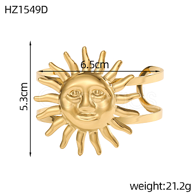 Sun Shape 304 Stainless Steel Open Cuff Bangles STAS-OY011-44G-1