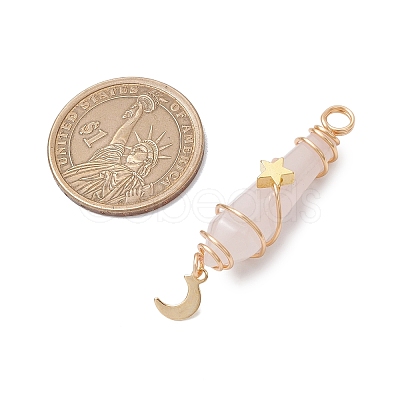 3Pcs 3 Styles Natural Rose Quartz Pointed Copper Wire Wrapped Faceted Bullet Big Pendants PALLOY-JF03572-05-1