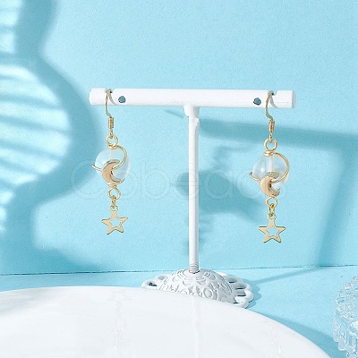 Moon Copper Wire Wrapped Synthetic Moonstone Bead & CCB Plastic & 201 Stainless Steel Dangle Earrings EJEW-JE06654-02-1