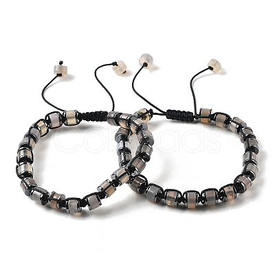 Adjustable Natural Grey Agate and Non-magnetic Synthetic Hematite Braided Bead Bracelets BJEW-Z090-01E-1