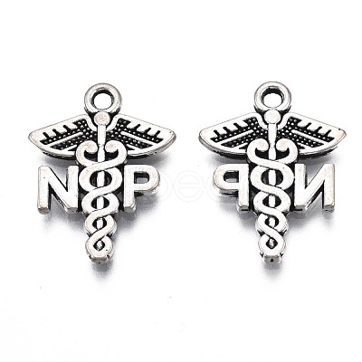 Tibetan Style Alloy NP Caduceus Medical Symbol Charms TIBEP-N008-136-1