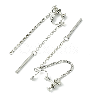 Rertangle Alloy Chain Tassel Cuff Earrings for Women Men EJEW-C093-02P-1