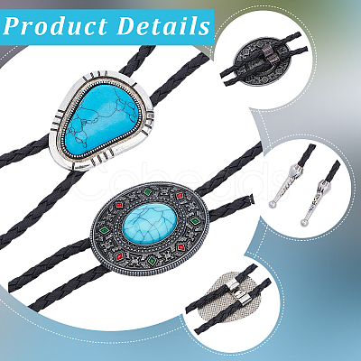 2Pcs 2 Styles Alloy & Synthetic Turquoise Oval Triangle Pendant Boho Tie Lariat Necklaces NJEW-GF0001-18-1