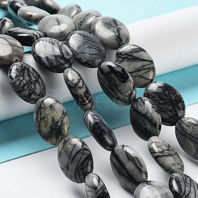 Natural Black Silk Stone/Netstone Beads Strands G-L164-A-24-1