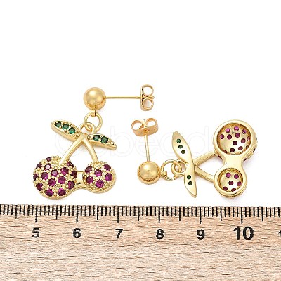 Brass Cubic Zirconia Dangle Stud Earrings EJEW-Q036-07G-1