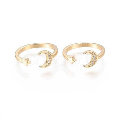 Brass Micro Pave Clear Cubic Zirconia Cuff Rings RJEW-F101-02G-1