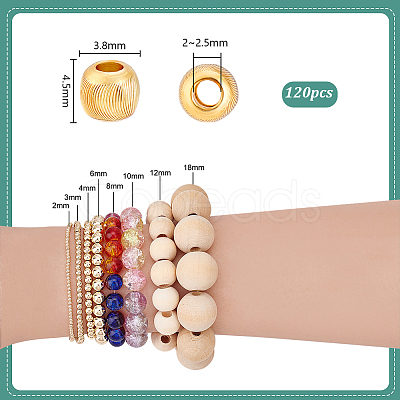 120Pcs Textured Brass Beads KK-PH0011-78-1