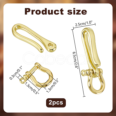 2Pcs Brass Shackle Clasps with Brass S Hook Clasps KK-PH0010-57LG-1