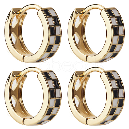 2 Pairs Tartan Pattern Enamel Chunky Hinged Hoop Earrings for Women EJEW-BBC0001-27B-1