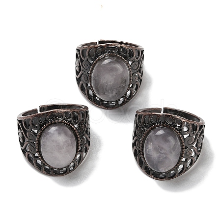 Natural Quartz Crystal Oval Adjustable Rings RJEW-K271-06R-21-1