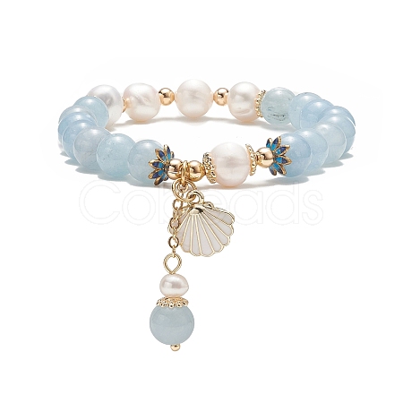 Dyed Natural Quartz(Dyed) & Pearl Stretch Bracelet BJEW-JB09224-03-1