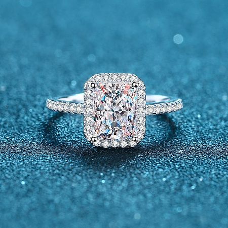 Rhodium Plated 925 Sterling Silver Micro Pave 8.2x4.9mm Moissanite Finger Rings for Women WG8E258-72-1