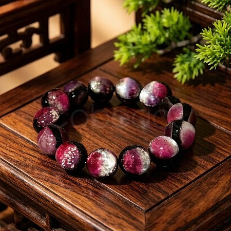14MM Luminous Handmade Foil Glass Round Beaded Stretch Bracelets LA-CBA41F9-01C-1
