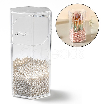 Flip Cover Hexagon Plastic Pen Holder MRMJ-E010-02-1