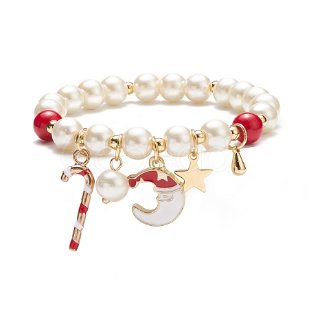 Natural Mashan Jade & Glass Pearl Beaded Stretch Bracelet BJEW-TA00143-1