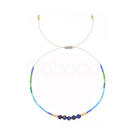 Glass Seed Bead & Natural Lapis Lazuli Beaded Braided Bead Bracelets for Women XK8215-1