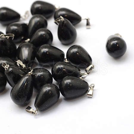 Teardrop Natural Black Stone Pendants G-Q435-21-1