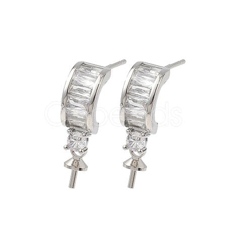Brass Pave Clear Cubic Zirconia Stud Earring Findings KK-D369-08P-1