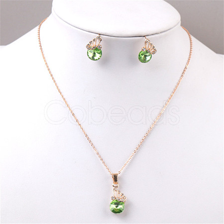 Butterfly & Flat Round Alloy Rhinestone Pendant Necklaces & Stud Earrings FS-WG892EC-04-1