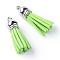 Faux Suede Tassel Pendant Decorations, with CCB Plastic Cord Ends, Platinum, Yellow Green, 35~37x10mm, Hole: 1.8mm